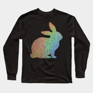 Holographic Rainbow Faux Glitter Easter Bunny Long Sleeve T-Shirt